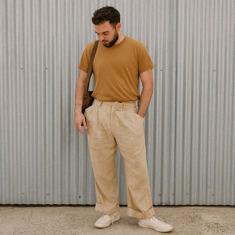 Steele + Edith Trousers‎ Pants Mens 30 Beige Casual Dressy Pleated Avant Garde